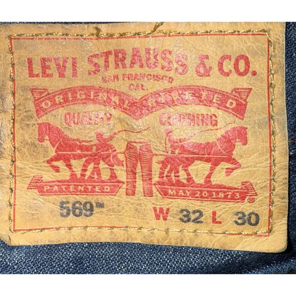 Levis 569 Jeans Mens 32x30 Blue Straight Leg Relaxed Fit Waterless Distressed - Picture 4 of 6